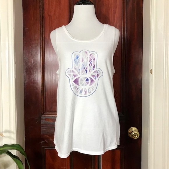 Onzie Tops - Onzie hamsa eye in hand white tank top
